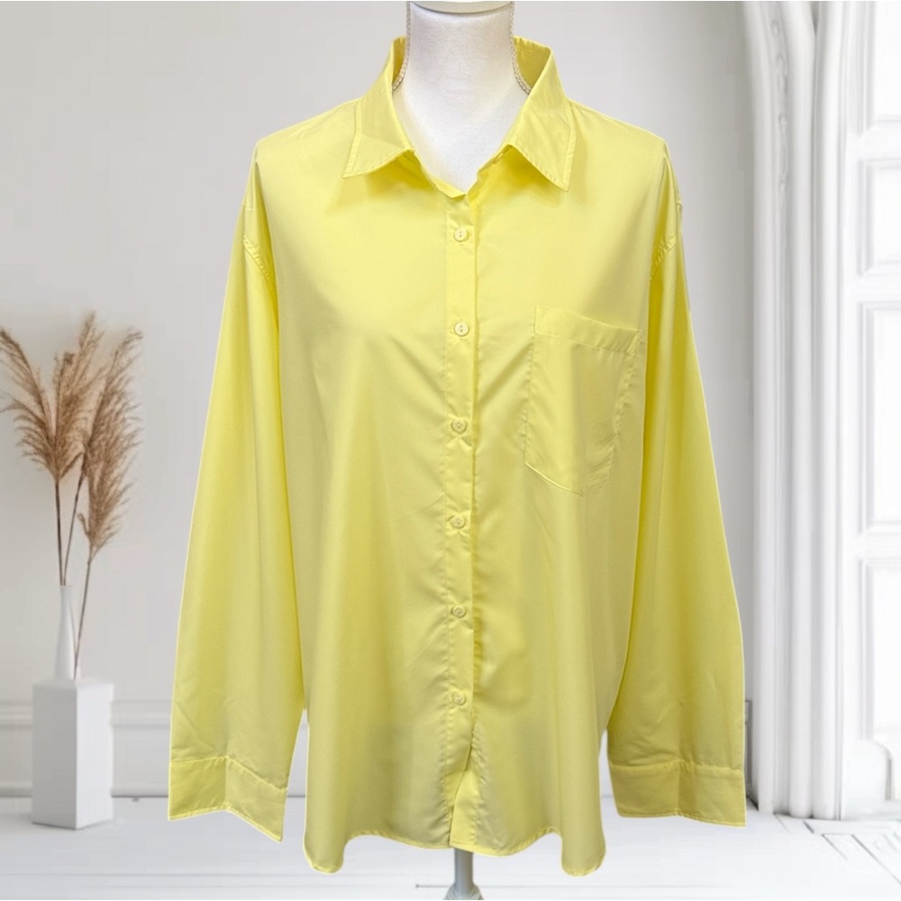 Bright Yellow Button-Up Shirt Siliteelon
